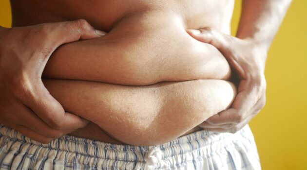 a person holding on to belly fat